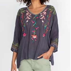 NWT Johnny Was Gia Blouse Top Grey Extra Small XS